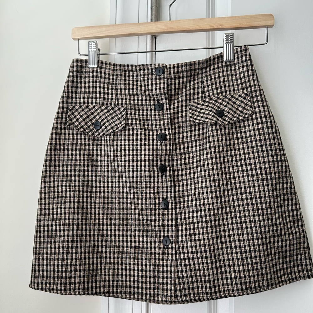 Vintage 90s Plaid Button-Front Skirt